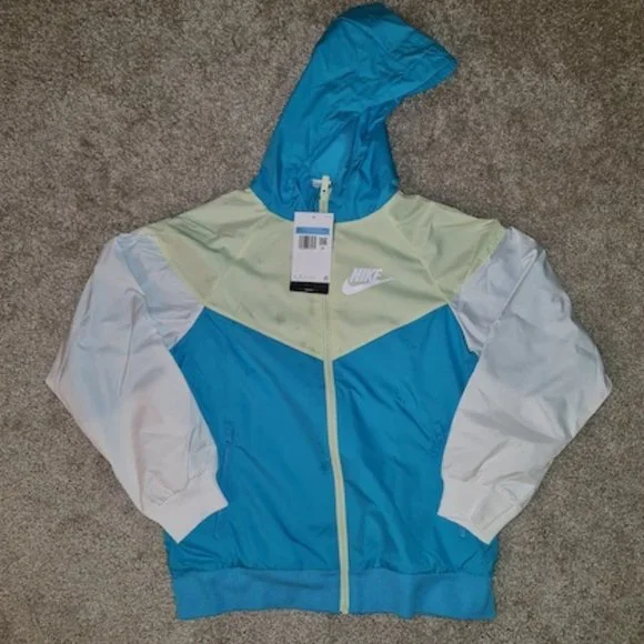 Nike Sportswear Boy's Windrunner Full Zip Hooded Jacket (Medium, Chlorine Blue/